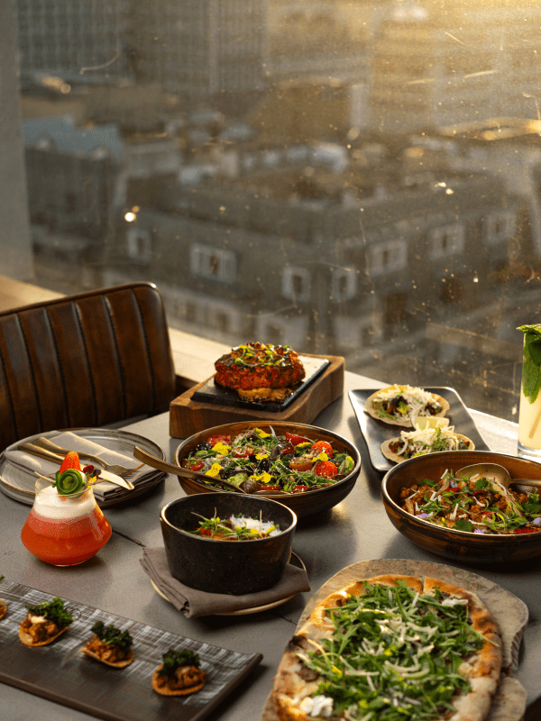 tablescape of food served at Madera overlooking London