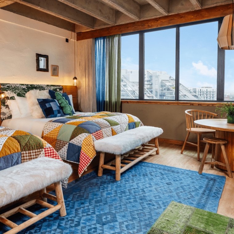 Hotel room with two queen beds