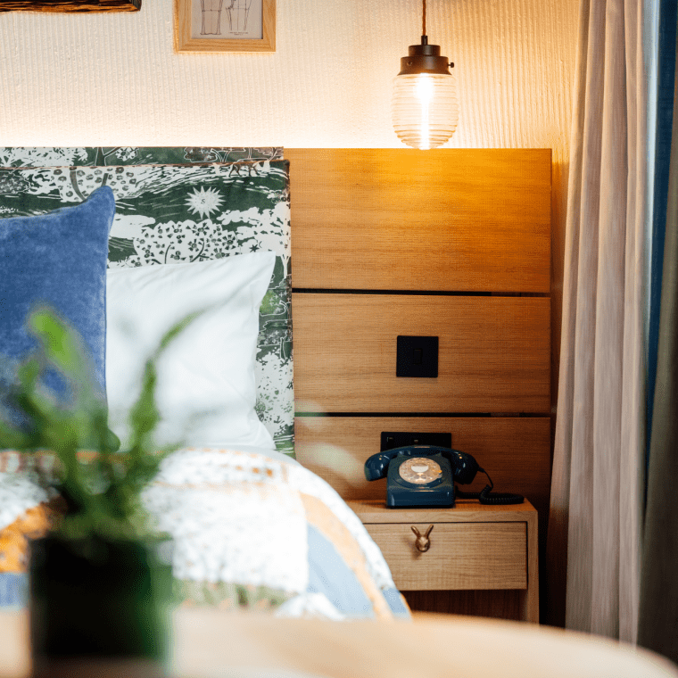 hotel room with king bed