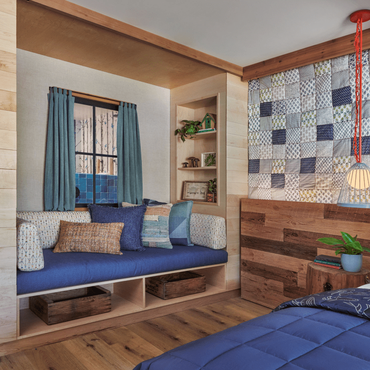 Bedroom with alcove next to bed
