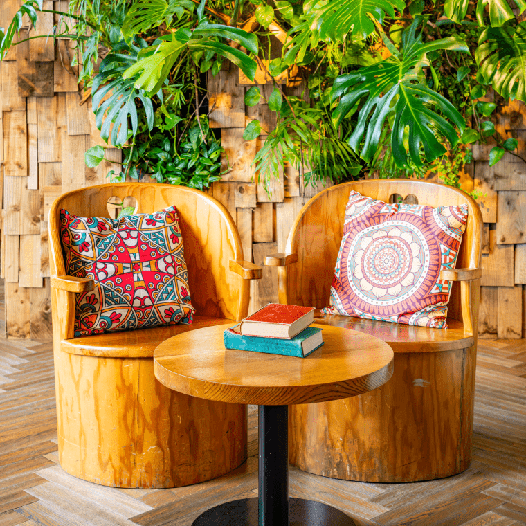 Two chairs with nature background