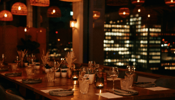 Madera at night, tables lit with candles