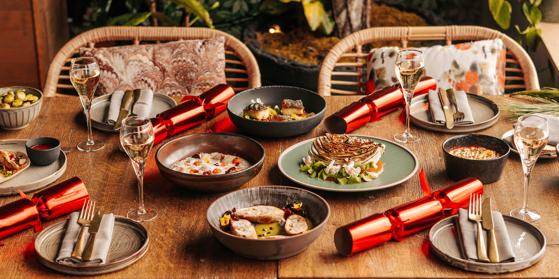 A Christmas feast spread at Madera Treehouse London.