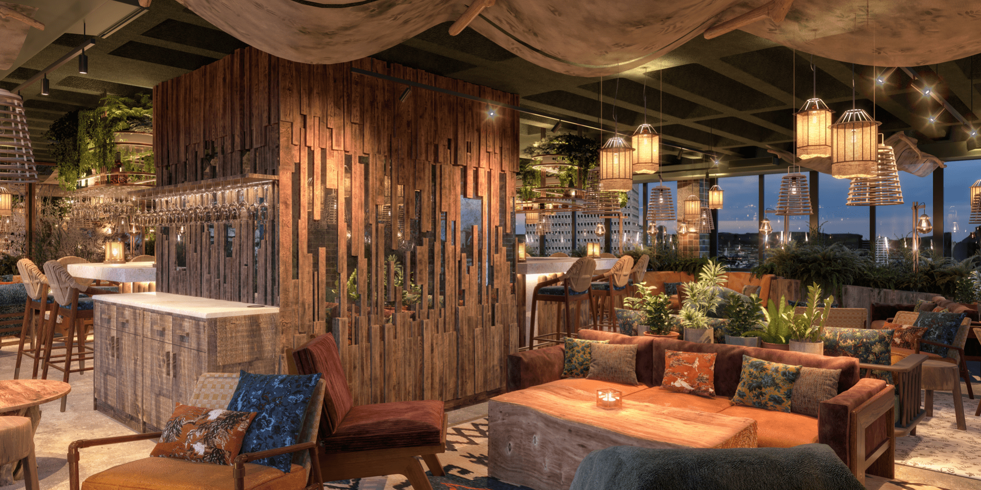 The Nest bar at Treehouse Manchester, cozy and warmly lit.