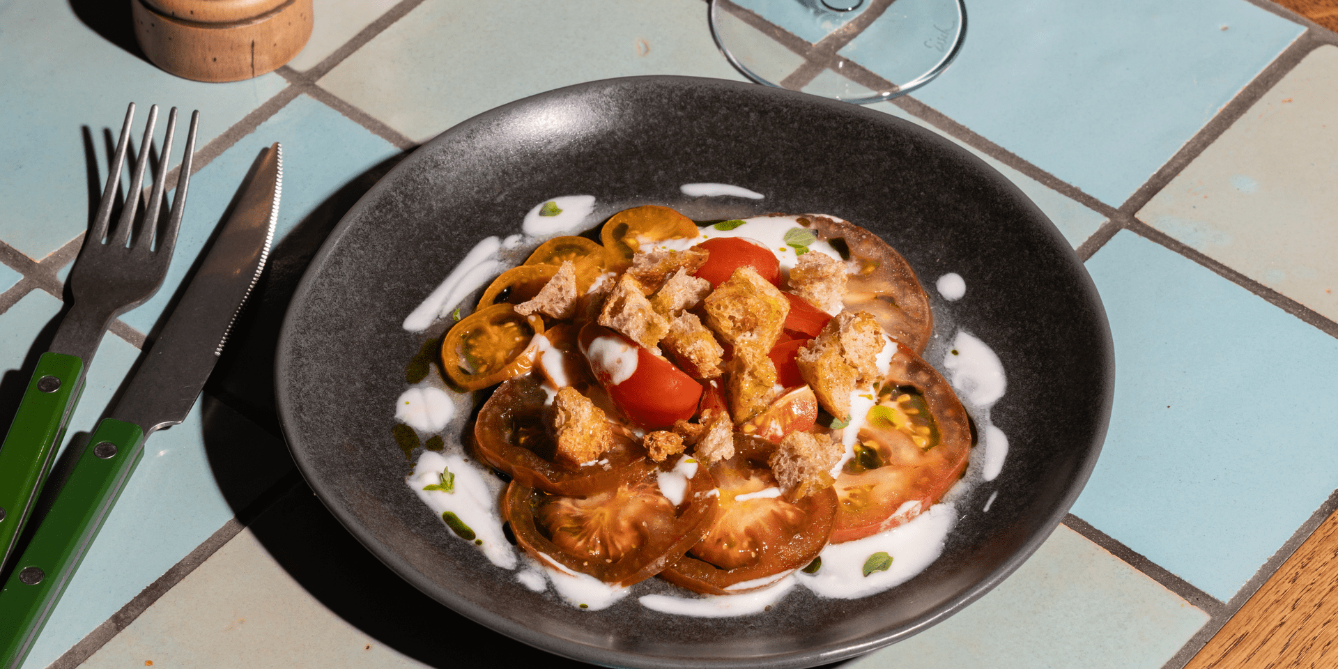 Pip Macerated Isle of Wight Tomatoes, Yoghurt, Marjoram & Sourdo