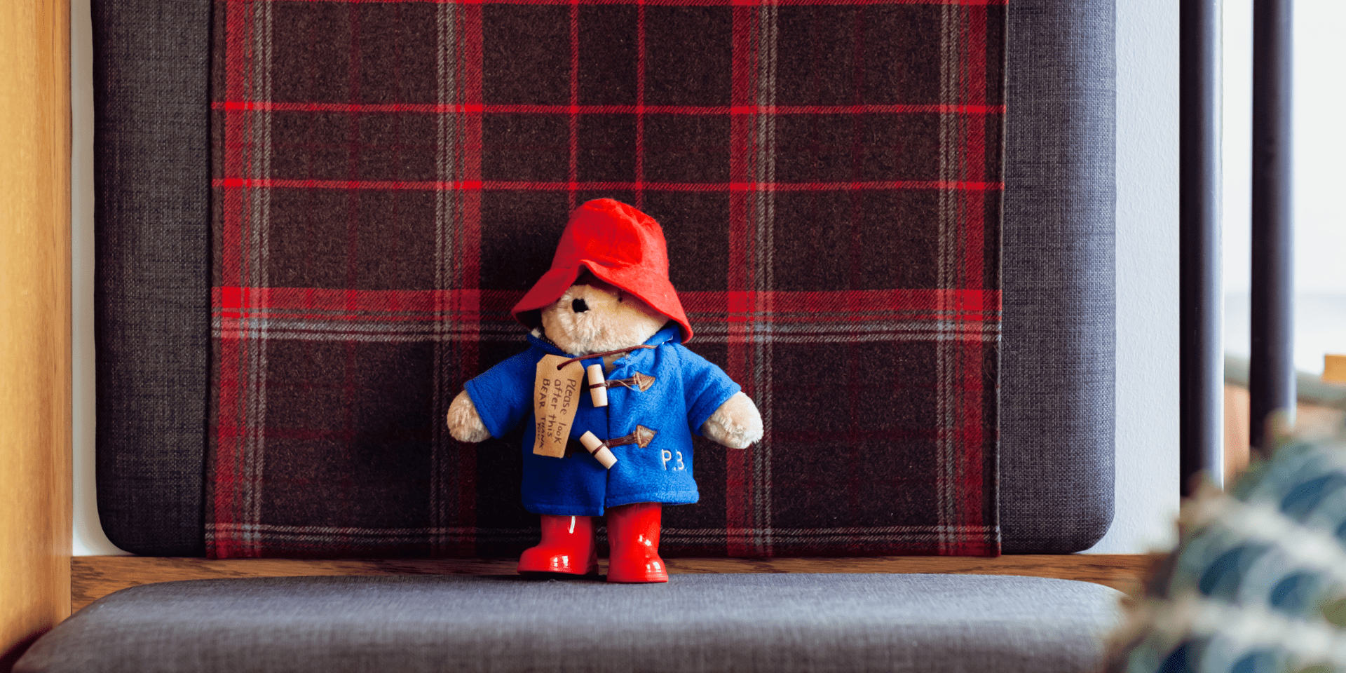 Paddington bear sitting on a bench