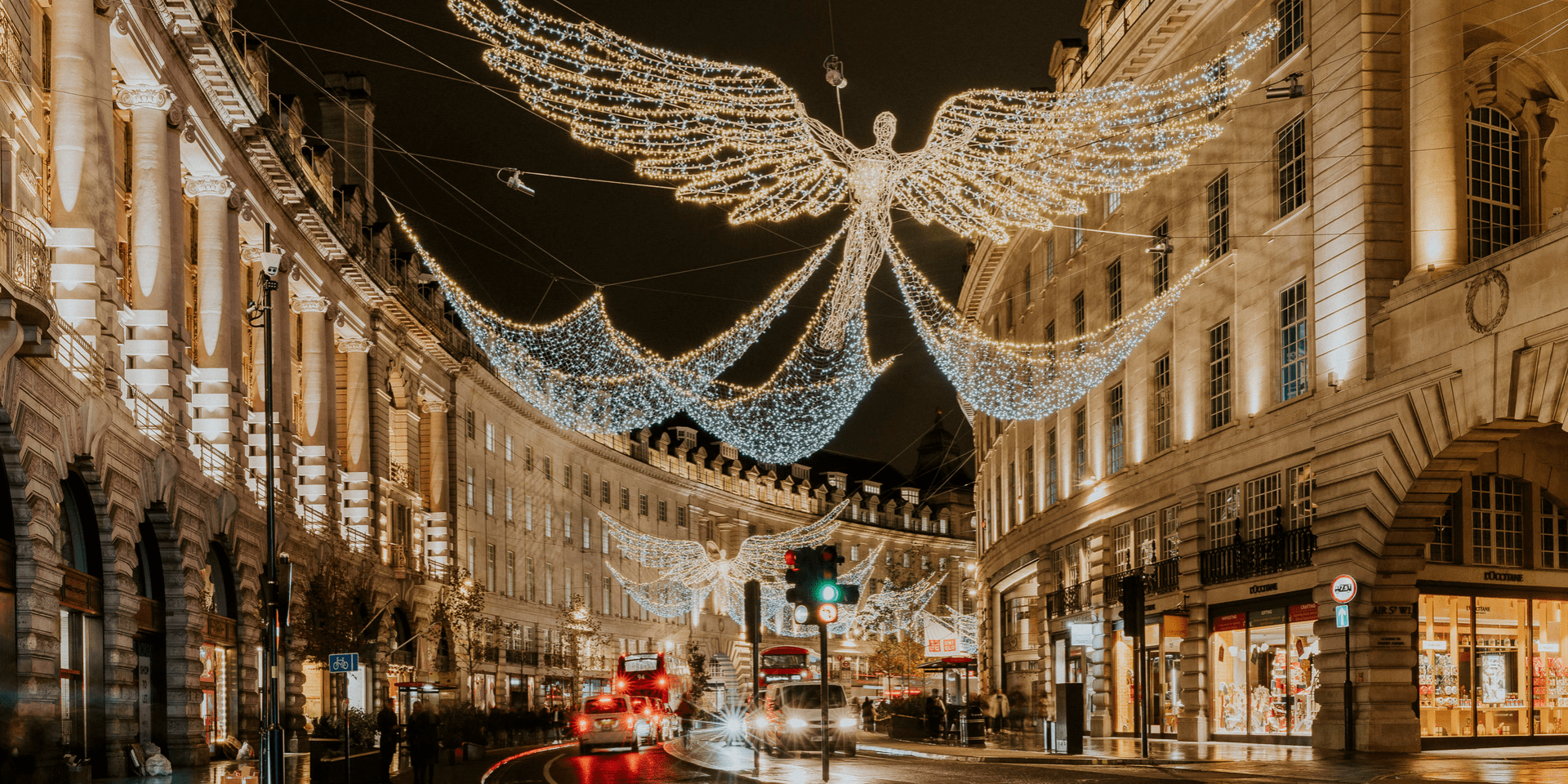 holiday lights in the shape of an angel over Regents Street