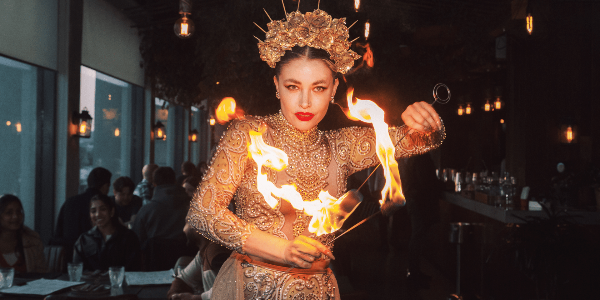 A woman performing with fire at Madera