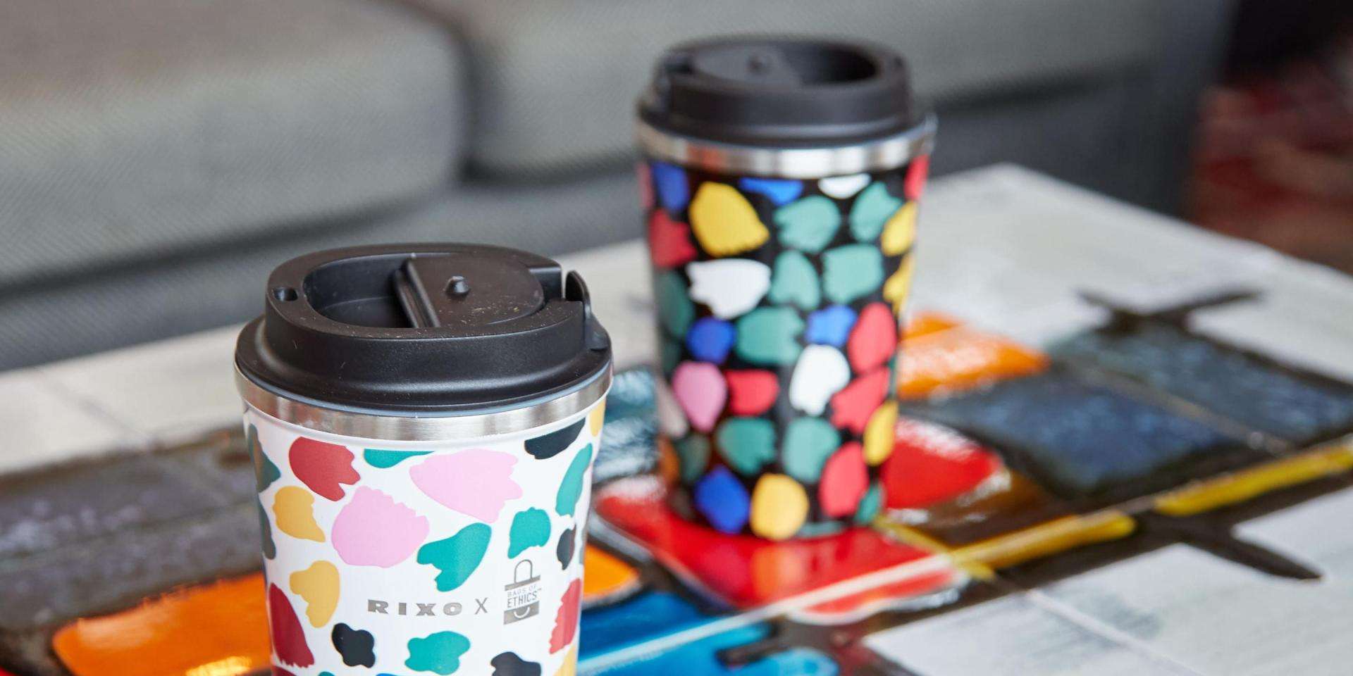 Ethics coffee cups on a table